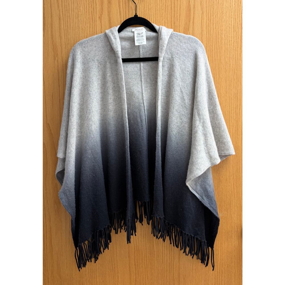 MINNIE ROSE Cashmere Hooded Ombre Fringed Shawl Boho, Luxe, Cozy Chic, Festival